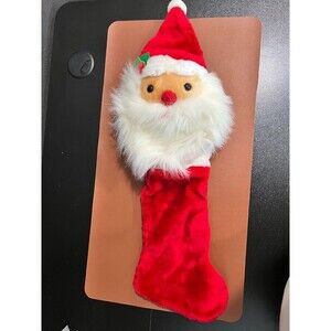 Vintage Christmas Stocking 25" Plush Santa Claus Faux Fur Beard
